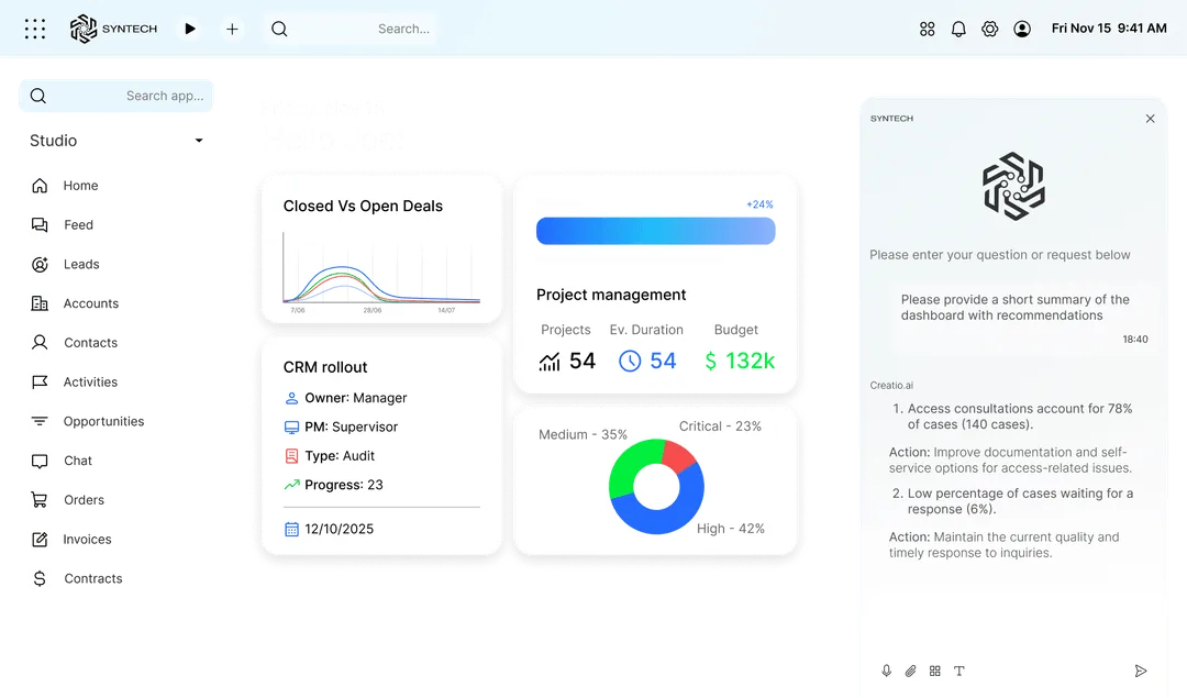 SYNTECH dashboard on Creatio